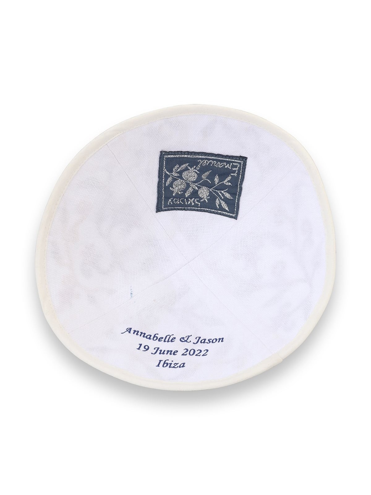 Personalized Embroidered Silk Kippah - Pomegranates and Birds